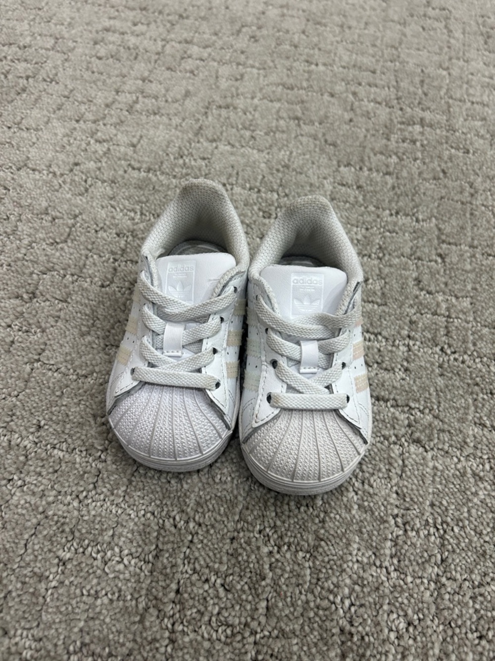 adidas Kids White Shell-Toe Sneakers with Cream Accent